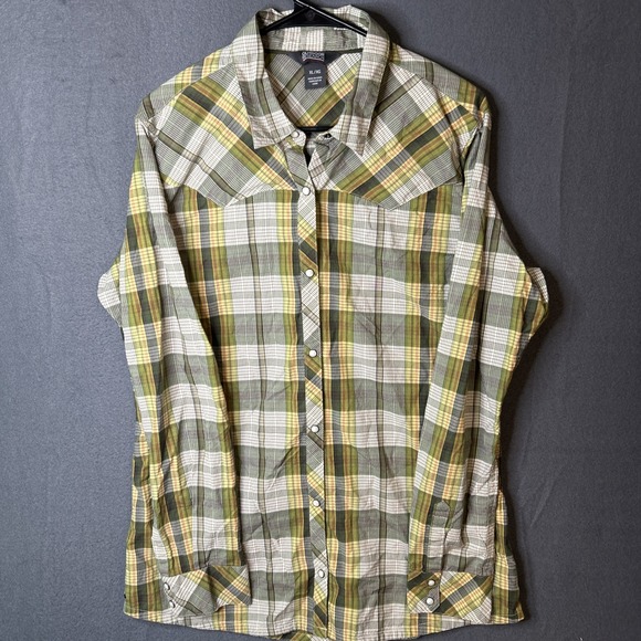 Outdoor Research Green and Yellow Plaid Casual Button Down Shirt - Picture 1 of 8